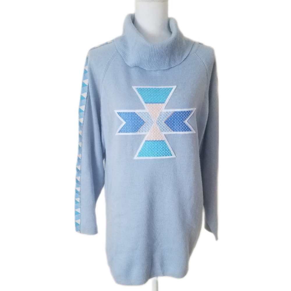 Vintage Ellesse Wool Blend Turtleneck Ski Sweater Blue Size Medium